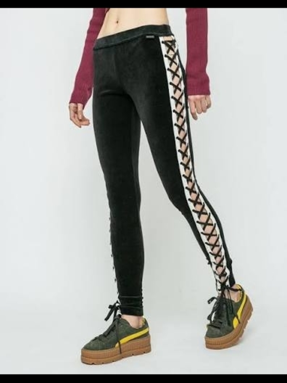 Black Lace-Up Side Panel Leggings with White Stripe - Women Pants & Jumpsuits